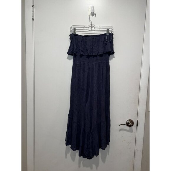 Elan  Navy Blue Off-Shoulder Ruffle Hem & Elastic Waist Women's Jumpsuit Size L - Picture 4 of 9